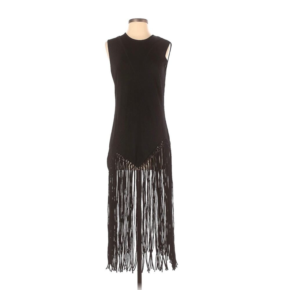 0451 NWOT Worth New York Black Sleeveless Top Braided Fringe Hem Scoop Neck Knit